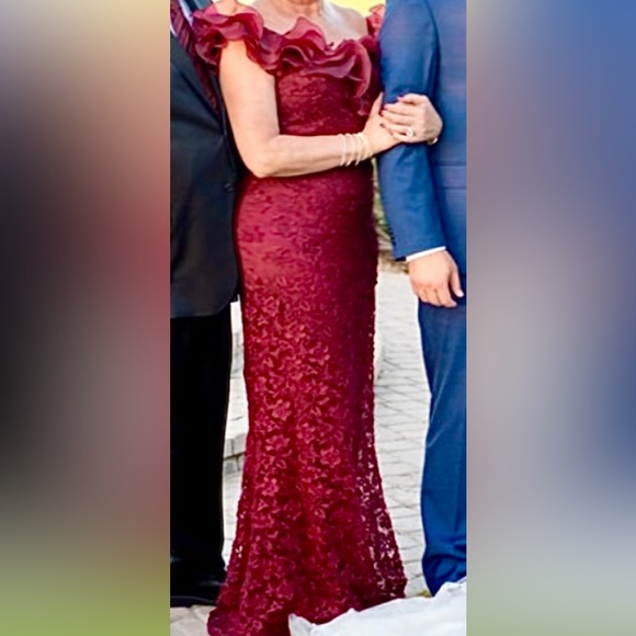 MOTHER OF THE BRIDE Montage by Mon Cheri Cranberry Lace/Organza Gown #119931 - Picture 9 of 10